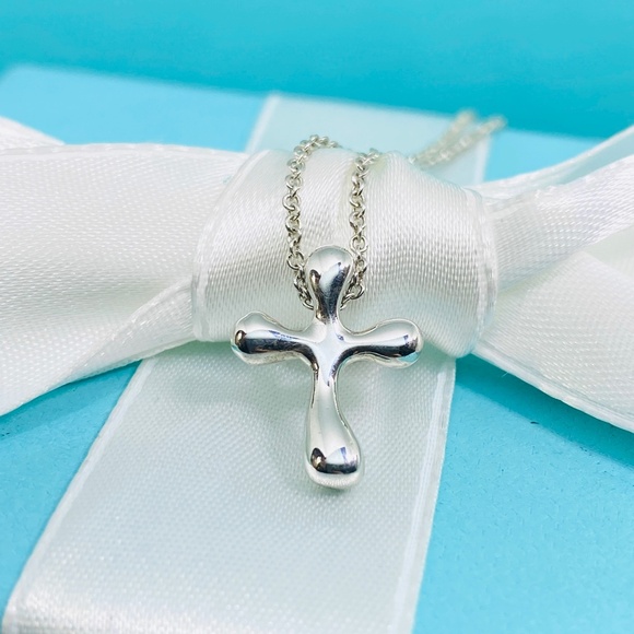 Tiffany & Co. Jewelry - Tiffany & Co. Elsa  14mm Peretti Teardrop Cross Necklace – Sterling Silver 16”